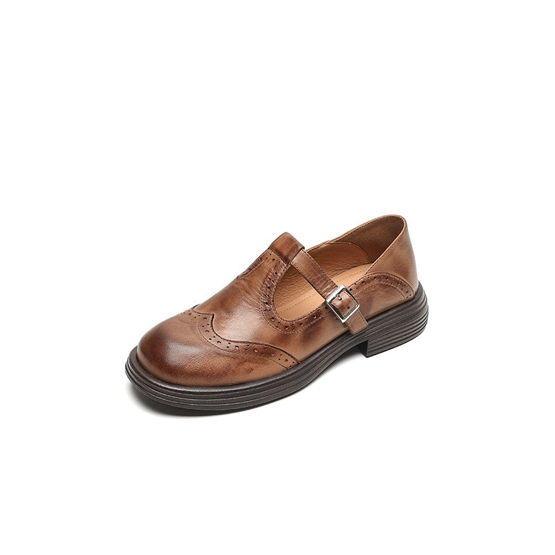 MARIA – Vintage Leather T-Bar Ballerinas