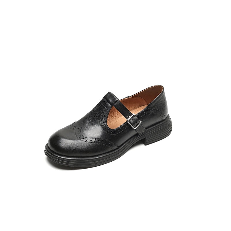 MARIA – Vintage Leather T-Bar Ballerinas