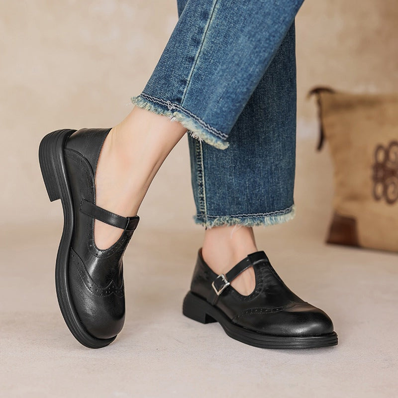 MARIA – Vintage Leather T-Bar Ballerinas