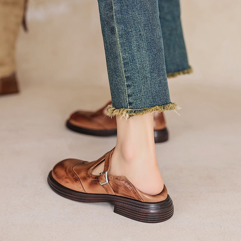 MARIA – Vintage Leather T-Bar Ballerinas