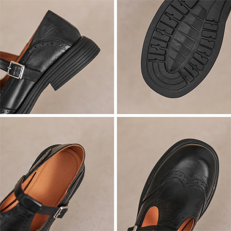MARIA – Vintage Leather T-Bar Ballerinas