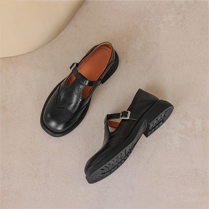 MARIA – Vintage Leather T-Bar Ballerinas
