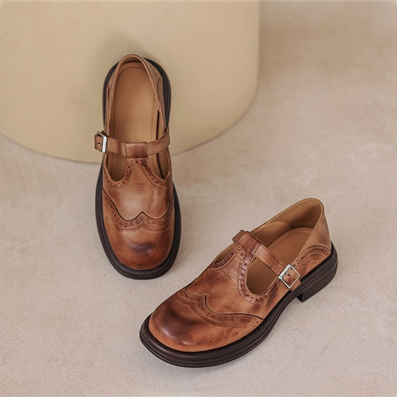 MARIA – Vintage Leather T-Bar Ballerinas