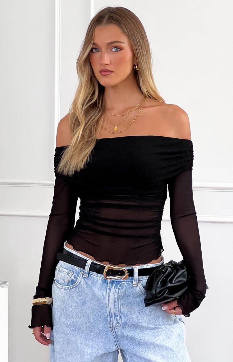 Patricia | Black Mesh Off Shoulder Top