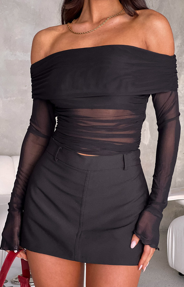 Patricia | Black Mesh Off Shoulder Top